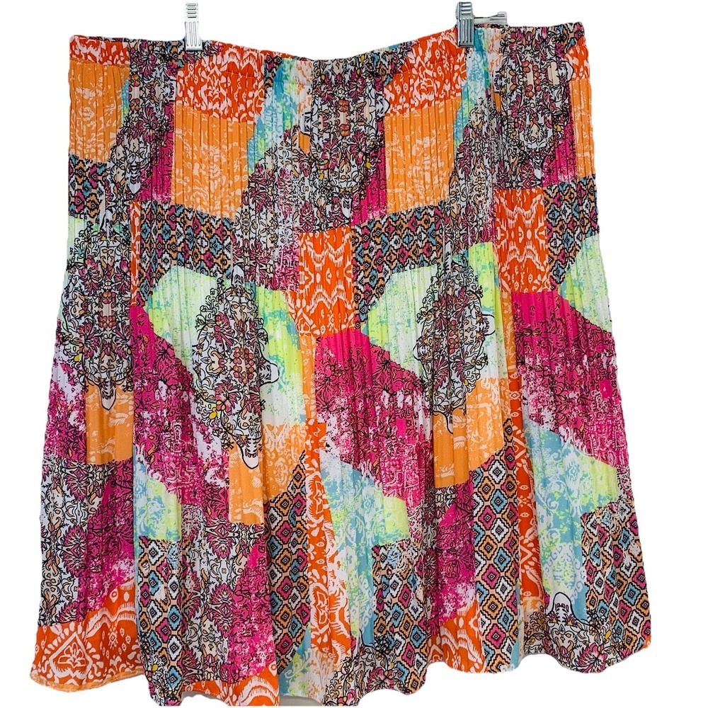 Ninety Colorful Skirt Micro Pleats Elastic Waist 3X Full Flowy Lined Business